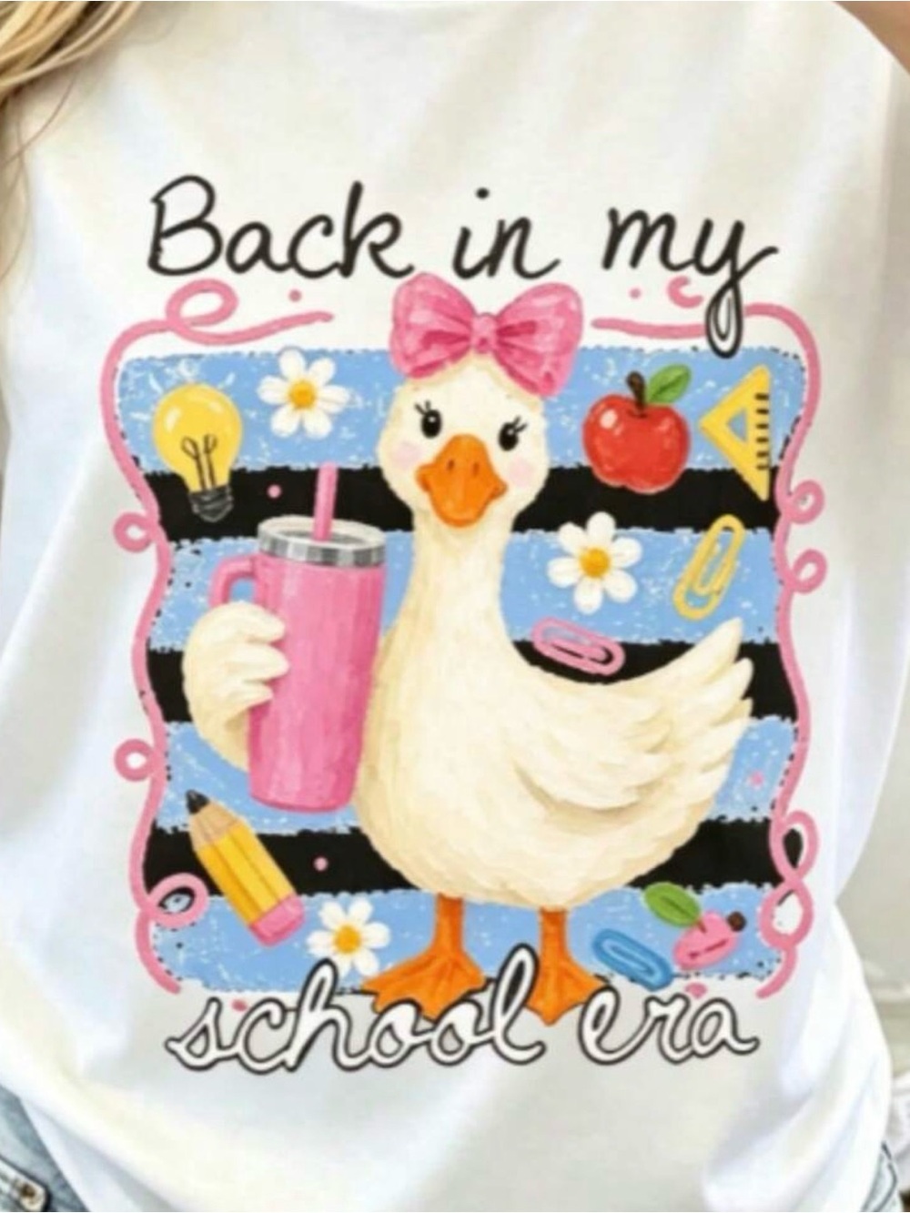 Back in My School Era Graphic Tee White Short Sleeve Cotton Top Teacher Student - Picture 2 of 6